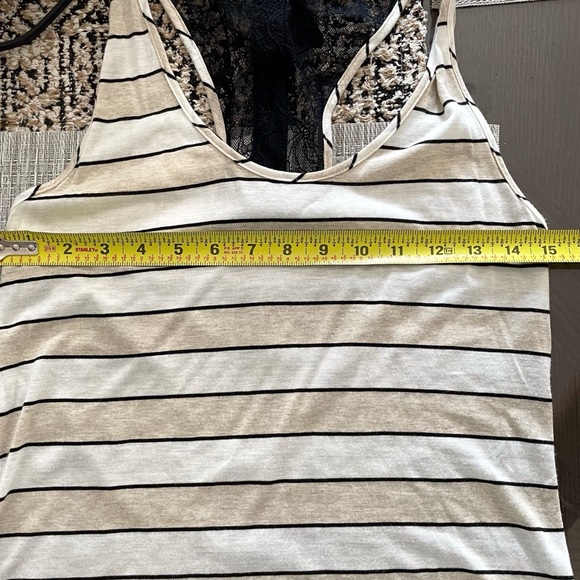 NWT Poleci Lace Back Striped Tank Top Black Beige Modal Nylon Women’s Small - Picture 6 of 6